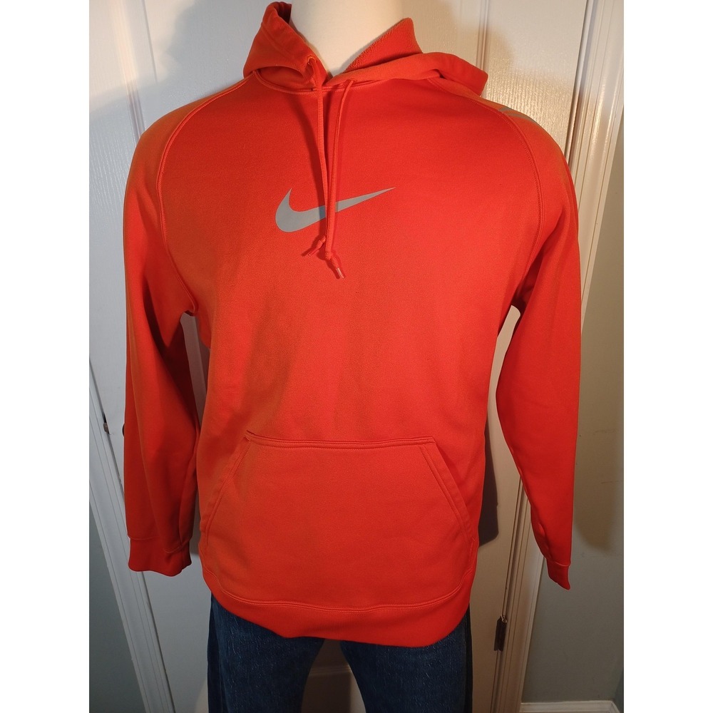 Nike Hoodie Mens Large Orange Pullover‎ Swoosh Logo Fleece Sweatshirt Athletic